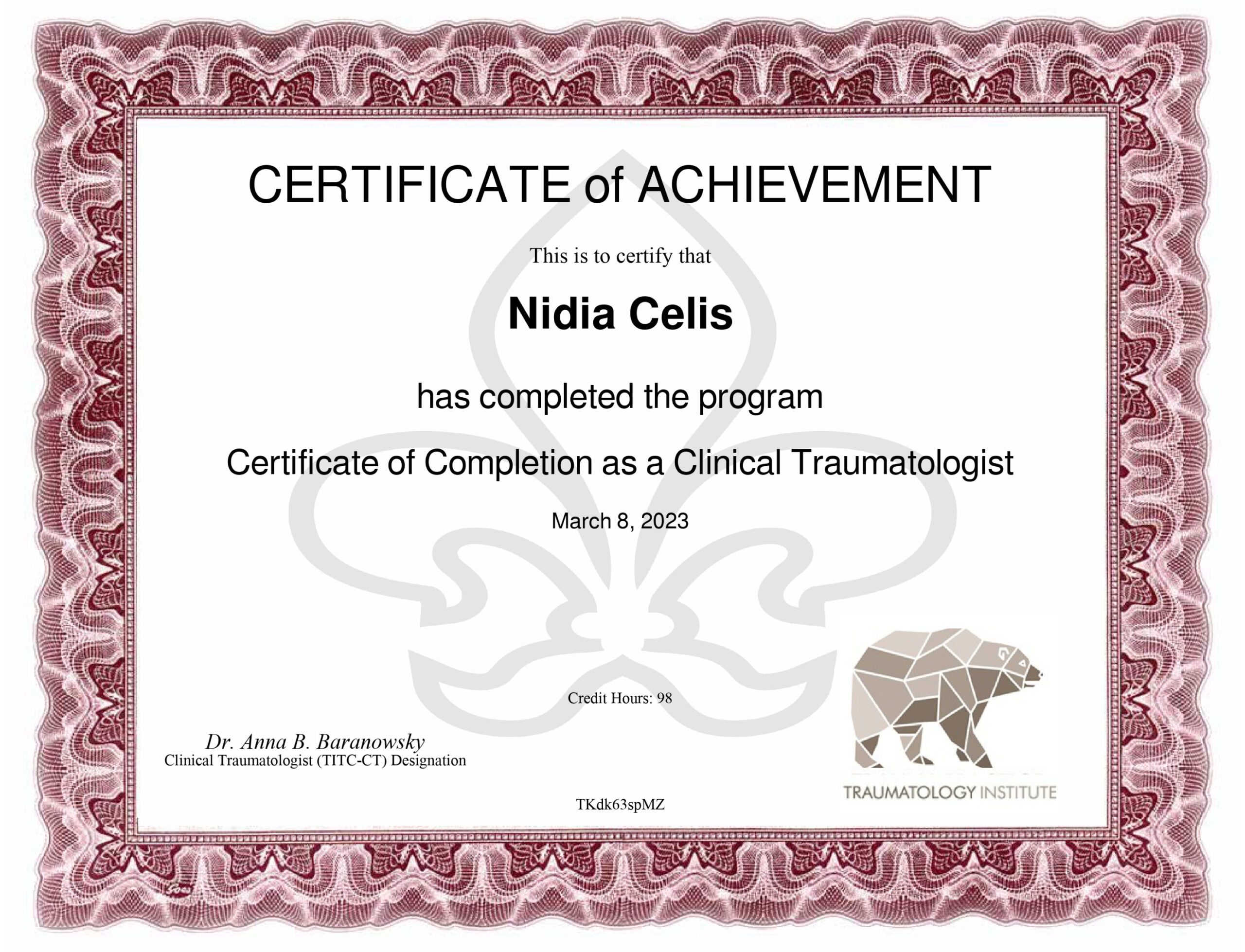 Certificate_Clinical Traumatologist